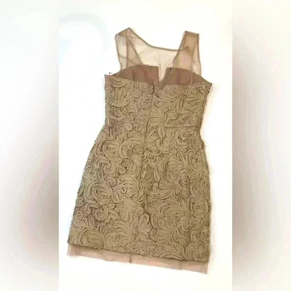 Women’s bcbgMaxAzria tan lace sleeveless cocktail floral dress size 6 - Picture 3 of 5